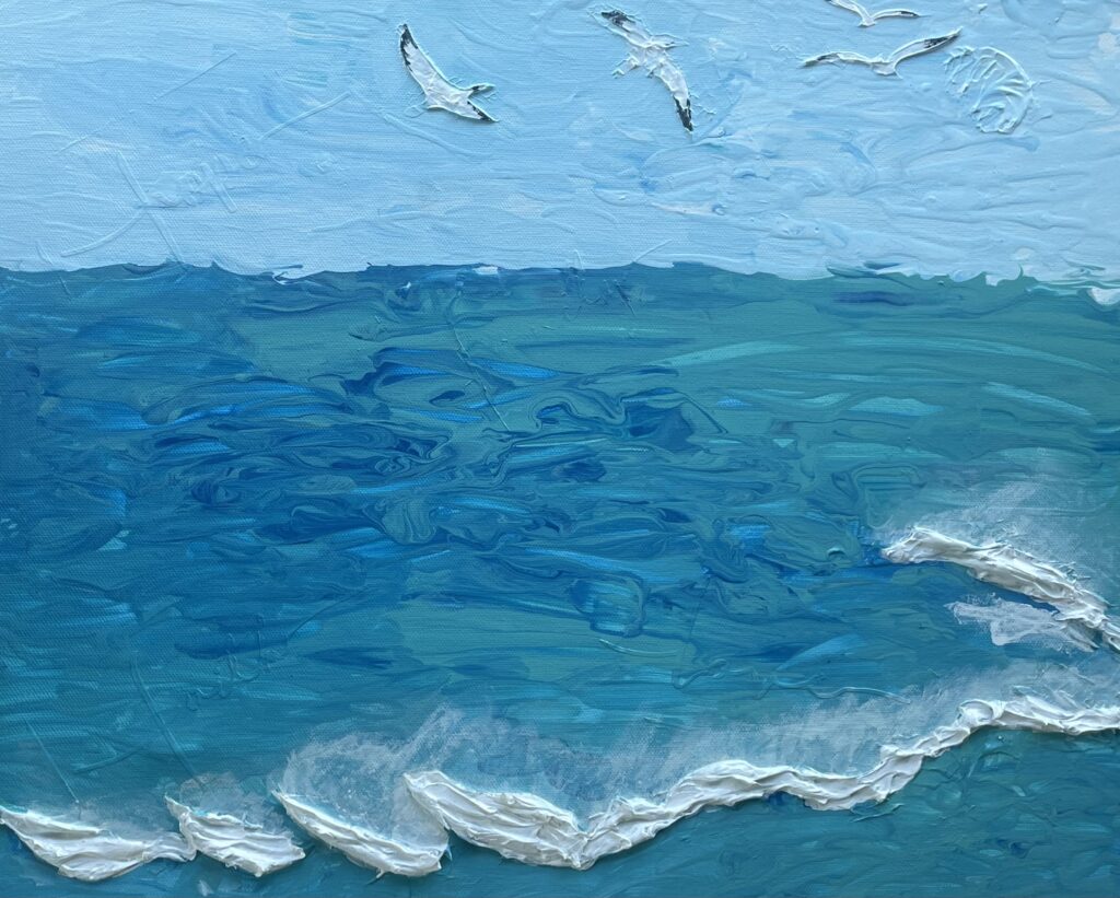 Tactile art entitled Seagull Freedom, Mixed Media, acrylic on canvas, 24" x 16, Cost is $395.00